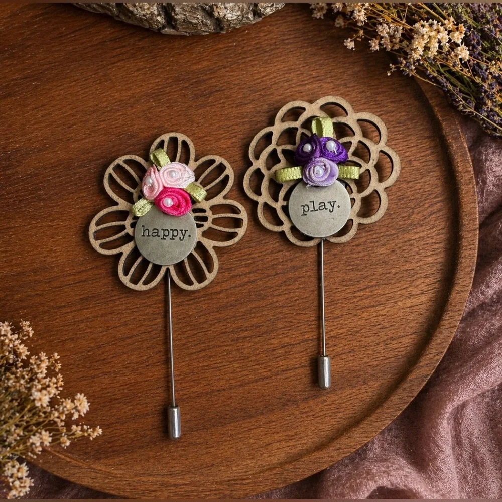 Artisan Friendship Pins Set Play Happy Shareable Gift Pair Floral